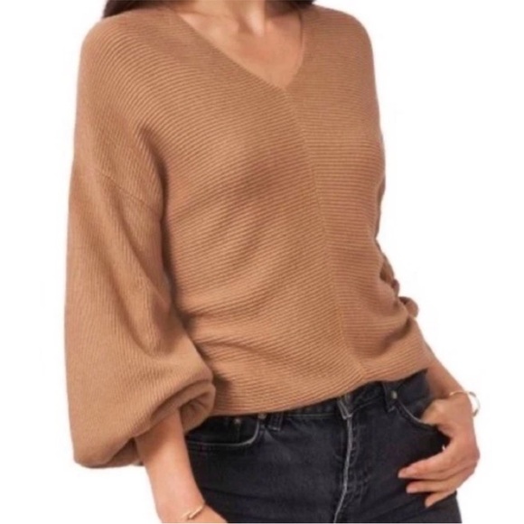 1. State Sweaters - 1. State Balloon Sleeve Ribbed Sweater in Oak Tan Size Large